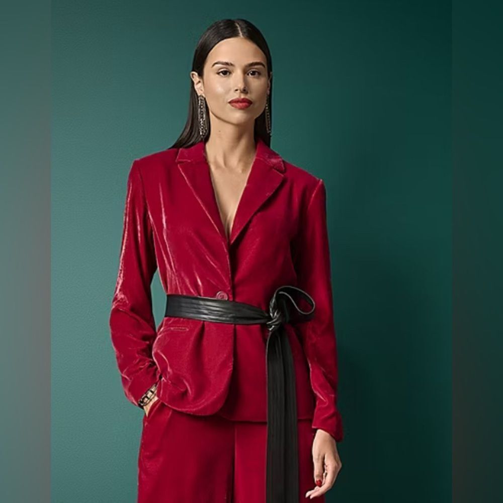 NWT SZ M *Luxury-Red*  Velvet Jacket W/Faux Leather Sash